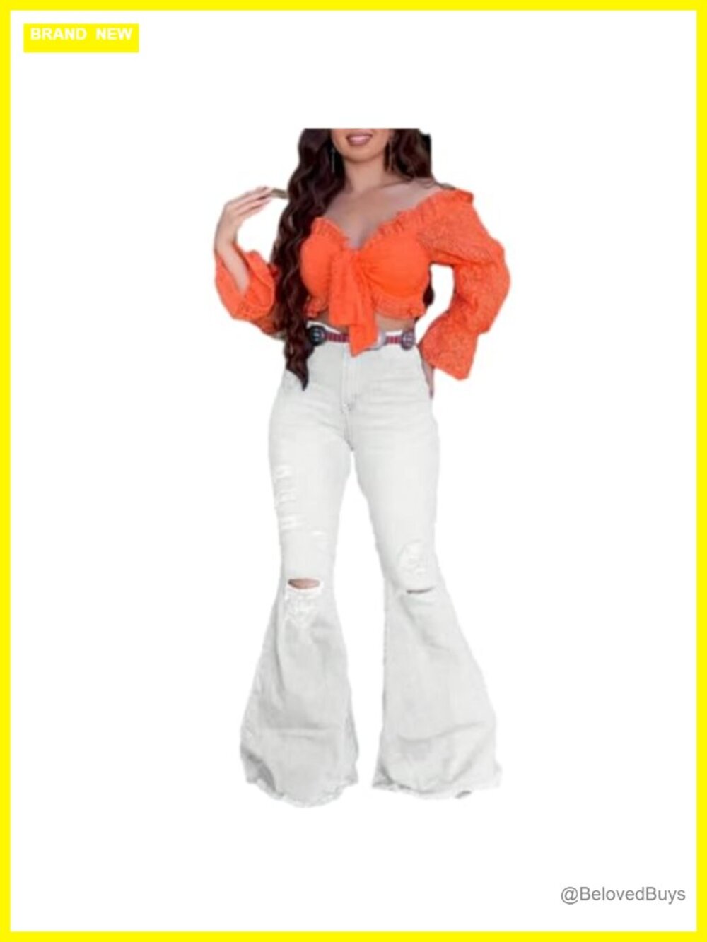 High Rise Flare Bell Bottom Jeans Ripped Frayed Hem Womens Denim
